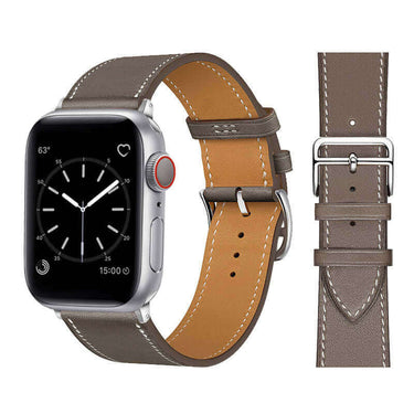 Genuine Leather Grey Watch Strap for Your App Watch With Polished Stainless Steel Vintage Style Buckle